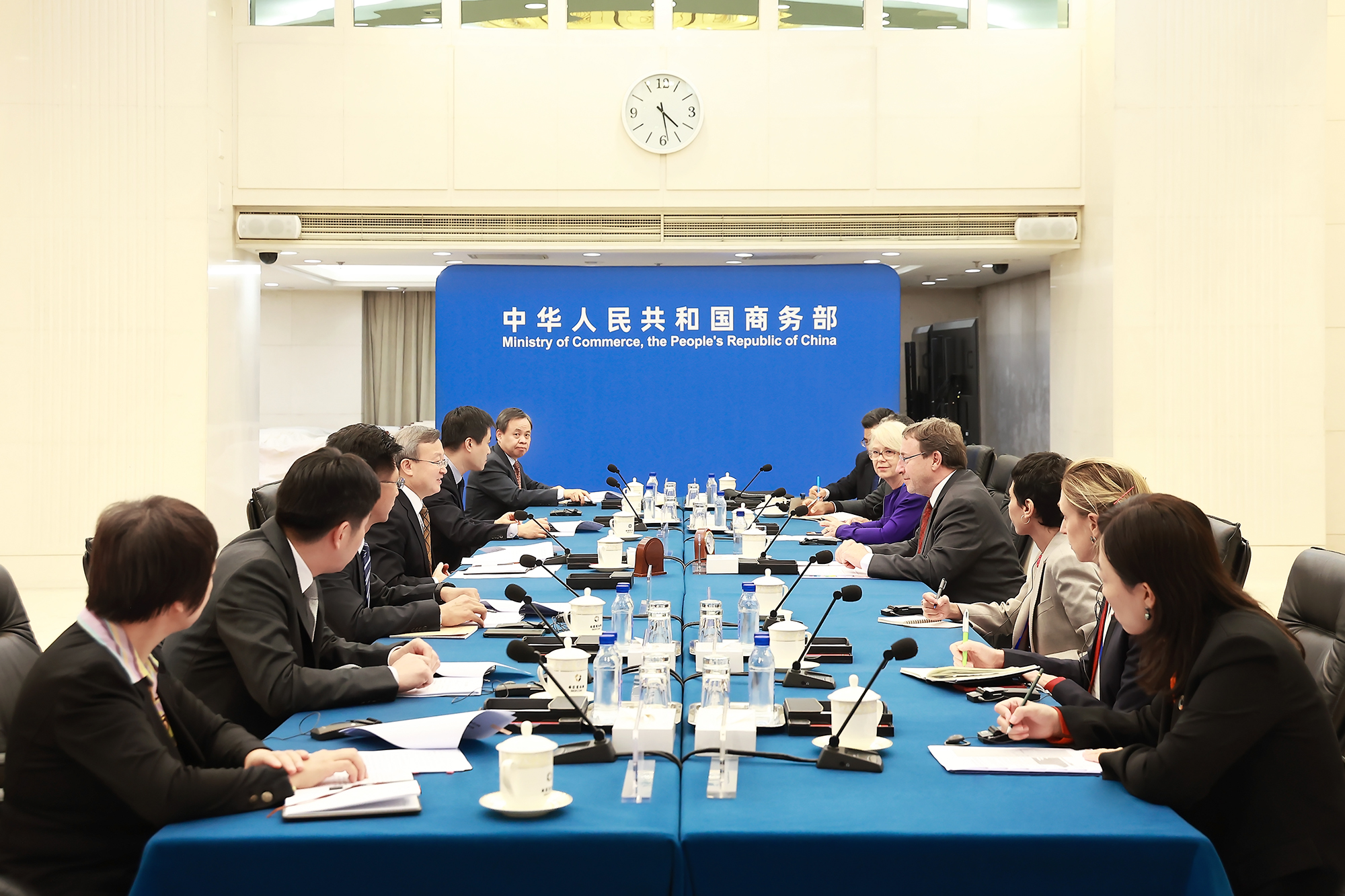 10月11日,商务部国际贸易谈判代表兼副部长王受文在京与联合国开发计划署署长施泰纳举行会谈